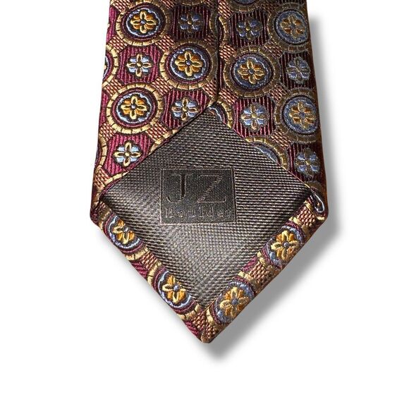 JZ Richards Boulder Burgundy & Gold Geometric Handmade in USA Silk Neck Tie - Picture 3 of 4